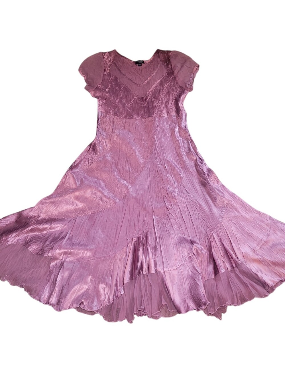 Komarov Dress Cap Sleeve Crinkle A-line Charmeuse Sz S Plisse Pleats Pink Mauve